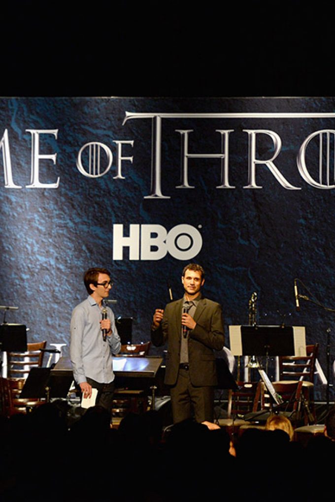 Actor Isaac Hempstead Wright and composer Ramin Djawadi attend the announcement of the Game of Thrones® Live Concert Experience .”Game Of Thrones” Live Concert Experience Announcement Event