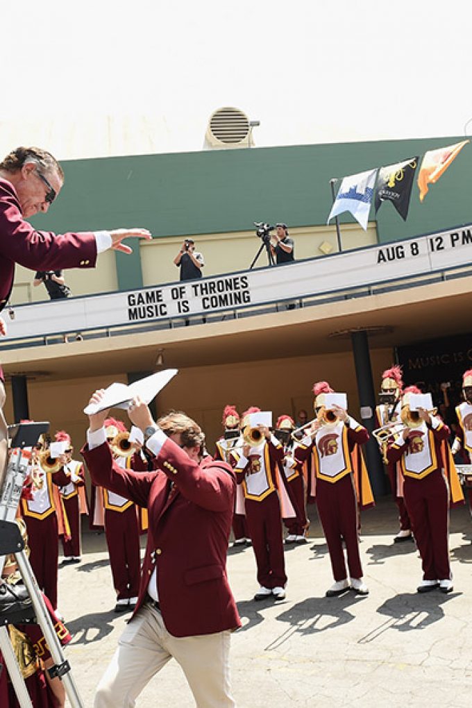 The USC Trojans marching band performs .”Game Of Thrones” Live Concert Experience Announcement Event