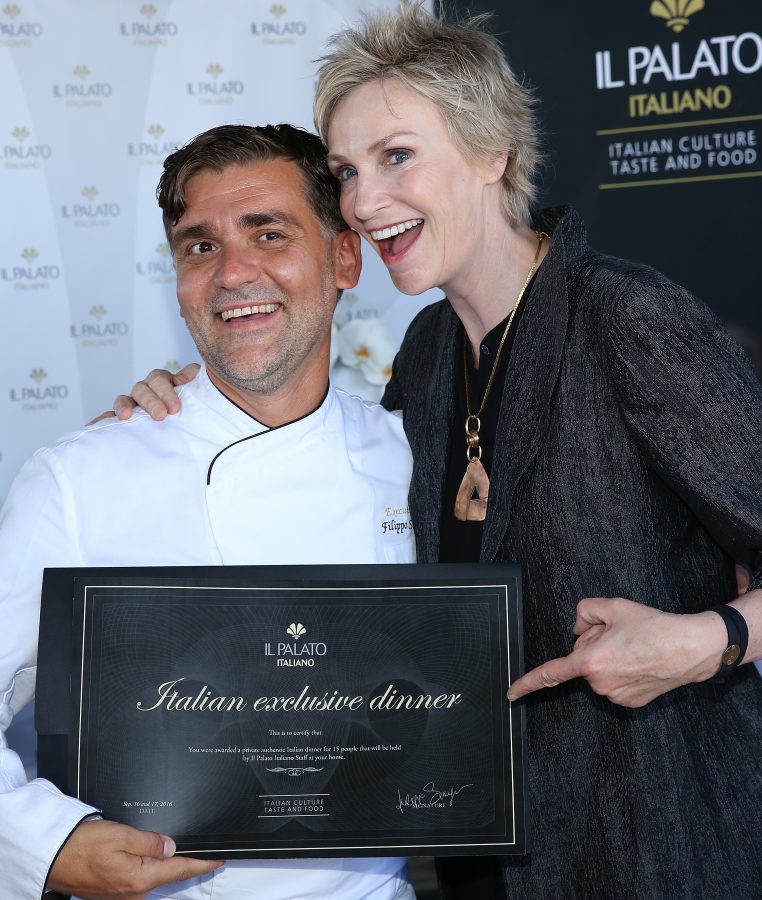 Actress Jane Lynch (R) and chef Filippo Sinisgalli