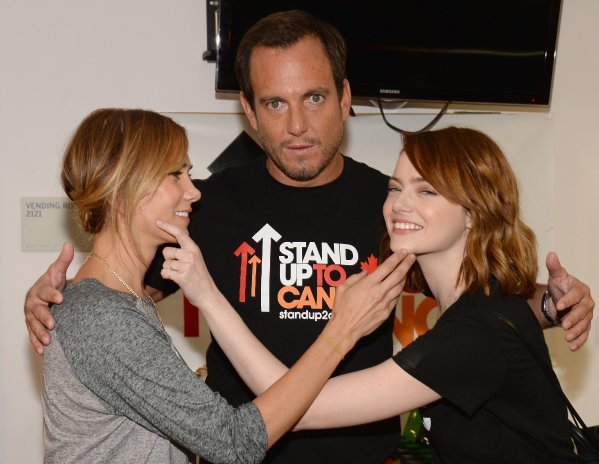 (L-R) actors Kristen Wiig, Will Arnett and Emma Stone attend Stand Up To Cancer