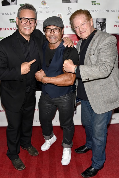 Per Bernal, one time Mr. Olympia Danny Hester and noted actor Hank Garrett, courtesy of Michael Bezjian/Gettyimages