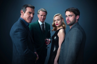 (Left to Right) Dennis Quaid as Samuel Brukner, Cary Elwes as Arthur Davenport, Kate Bosworth as Roxanna Whitman, and Christian Cooke as Graham Connor in Crackle’s “The Art of More.” (Photo Credit: GAVIN BOND/CRACKLE)
