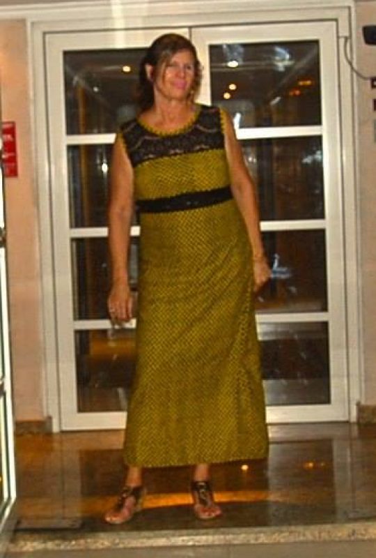 Sheryl Aronson in a dress by Oby African Fashions