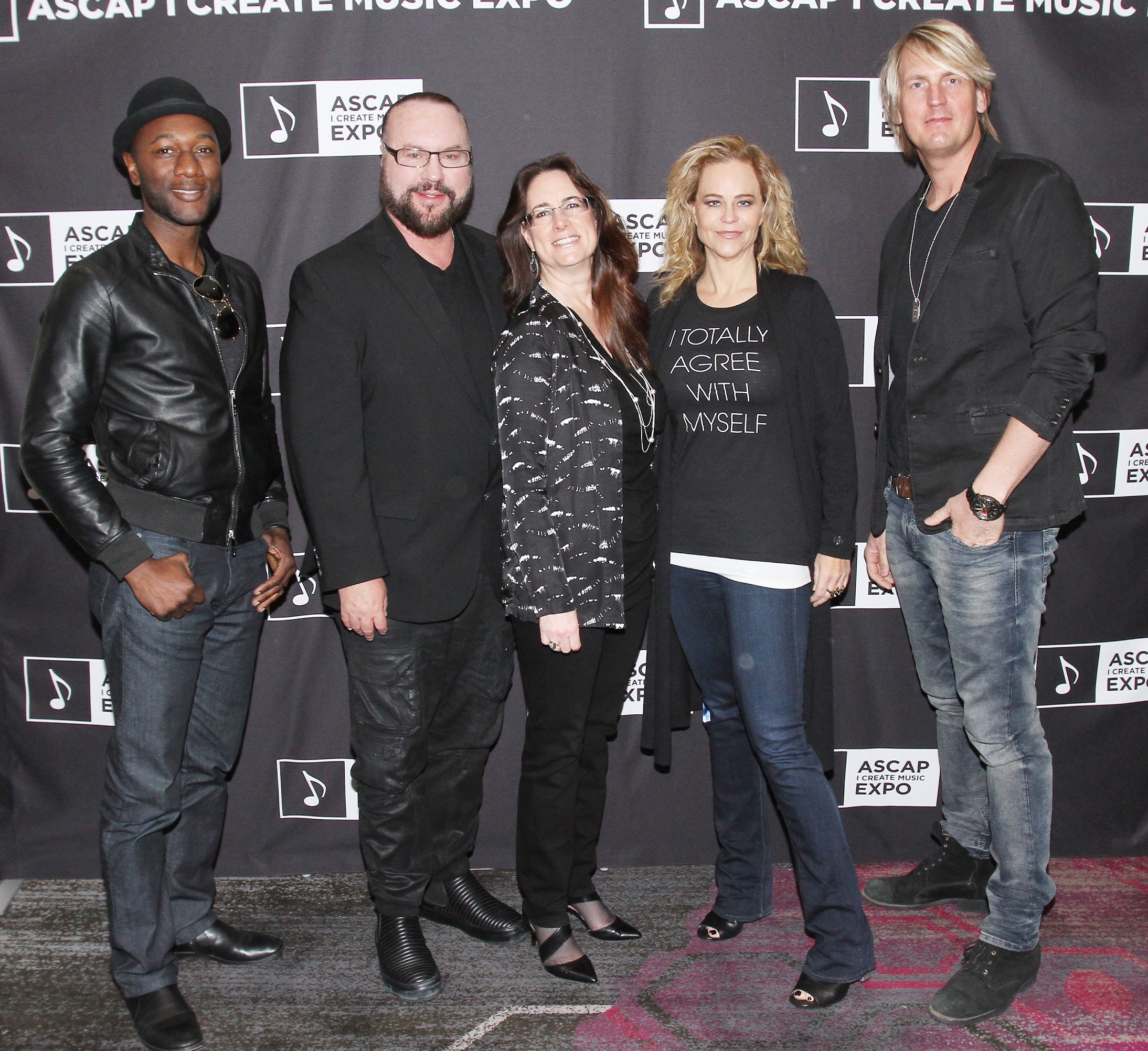 LOS ANGELES, CA - APRIL 14:   (L-R) Singer-songwriter Aloe Blacc, songwriter/producer Desmond Child, composer Alex Shapiro, LaPolt Law, P.C. Owner Dina LaPolt, and songwriter-producer Niclas Molinder at 'Getting Credit Where Credit is Due' during the 2017 ASCAP "I Create Music" EXPO on April 14, 2017 in Los Angeles, California.  (Photo by Maury Phillips/Getty Images for ASCAP)