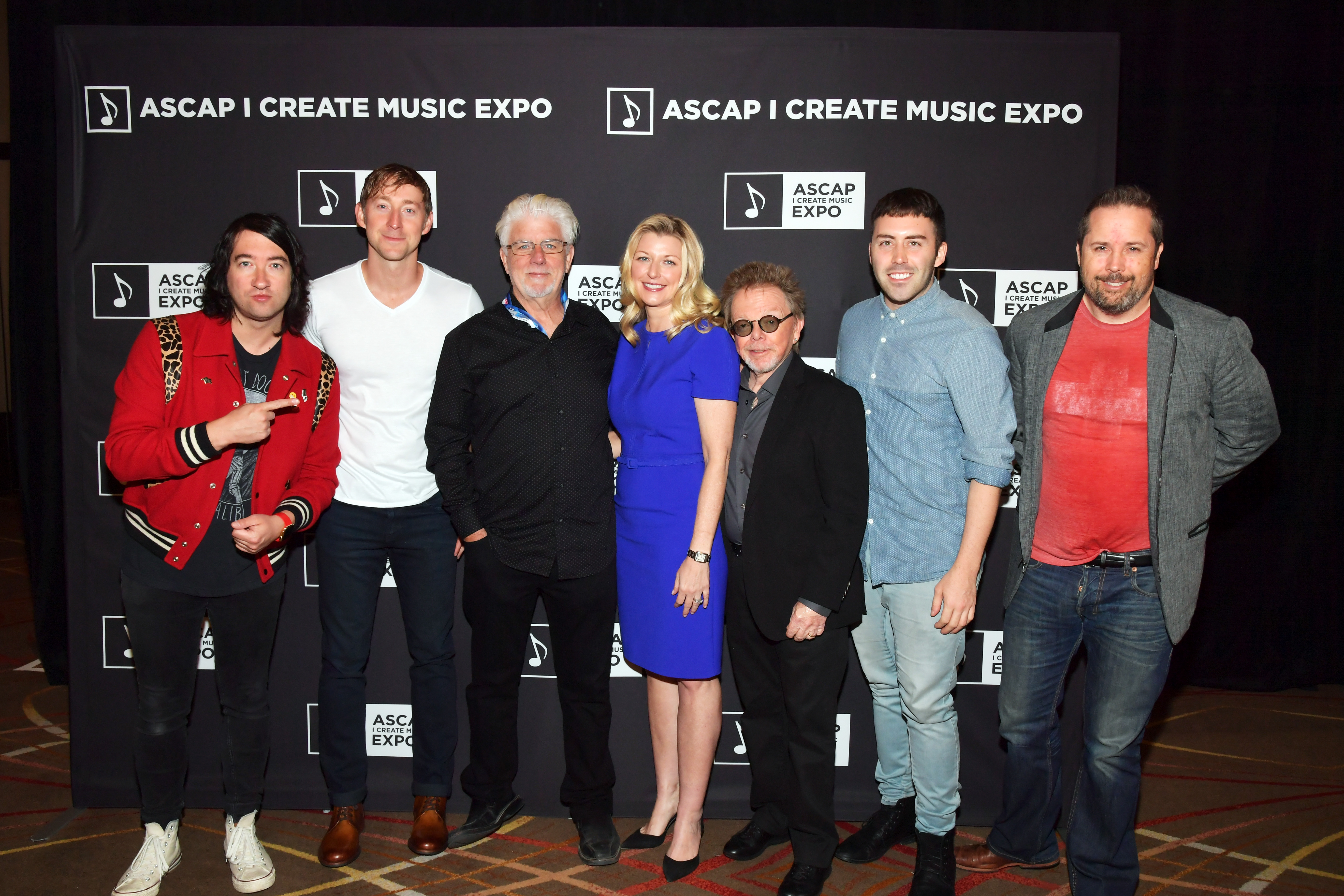 LOS ANGELES, CA - APRIL 13:  (L-R) Singer-songwriter Tom Higgenson, songwriter Ashley Gorley, singer Michael McDonald, Chief Executive Officer of ASCAP Elizabeth Matthews, President of ASCAP Paul Williams, singer-songwriter Brett McLaughlin, and composer Mateo Messina at the ASCAP Annual Membership.Meeting and EXPO Kickoff during the 2017 ASCAP "I Can Create Music" EXPO on April 13, 2017 in Los Angeles, California.  (Photo by Lester Cohen/Getty Images for ASCAP)
